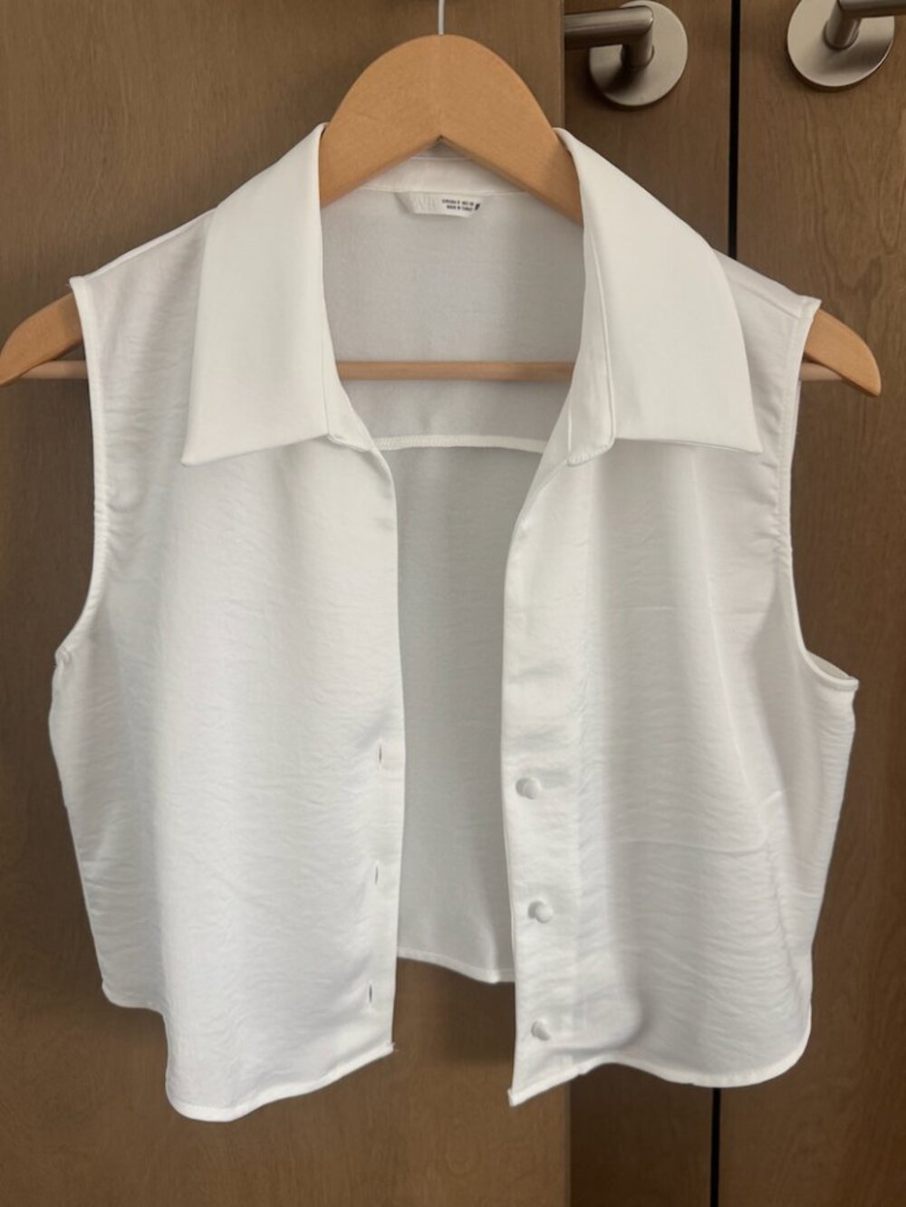 Zara Cropped Sleeveless Collared Tank Top - White Silky/Satin